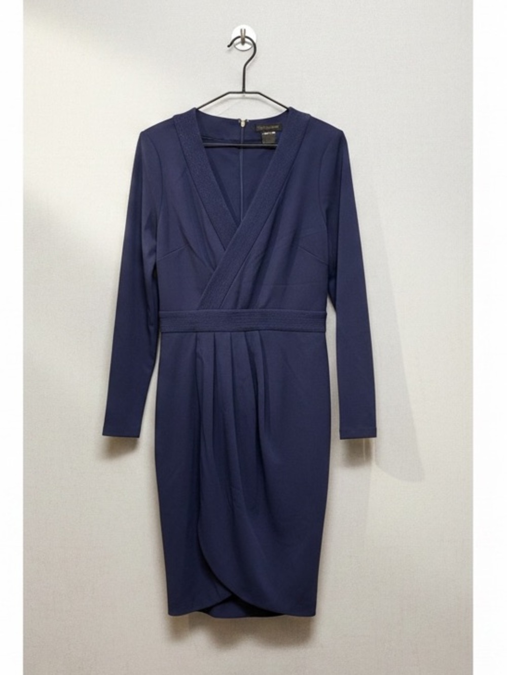 Donna Karan Navy Blue Long Sleeve Faux-Wrap Tulip Dress - Size 10